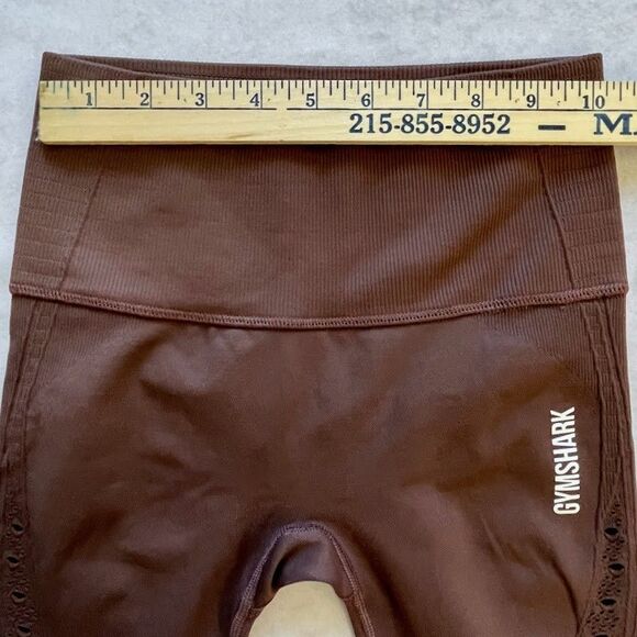 Gymshark Leggings Brown High Rise Womens XS Eyelet Crop Butt Lifting Activewear - Picture 9 of 11